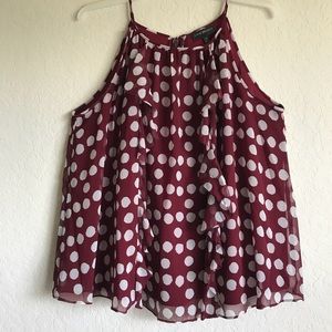 Lane Bryant| Maroon and white polka dot cami top